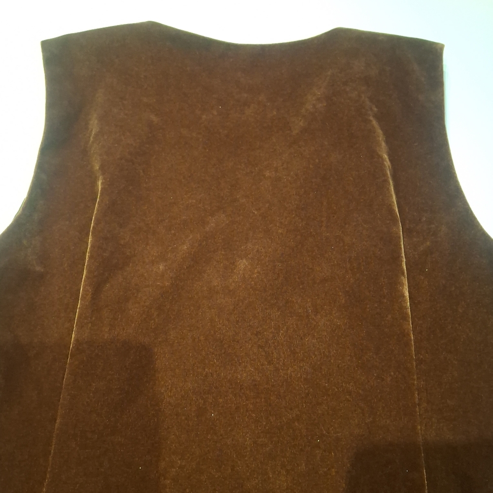 Allegra K Women's Chocolate Brown Velvet 3 Button Vest Size L - Picture 4 of 12